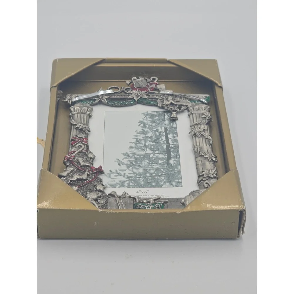 St. Nicholas Square Christmas Fireplace Picture Frame Pewter Style Holiday NIB